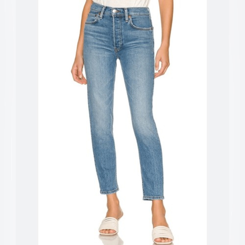 Re/Done NWT 90s High Rise Ankle Crop Jeans Classic‎ Faded Blue Wash Size 30